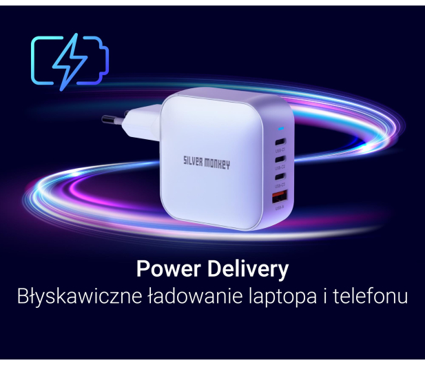 Silver Monkey Ładowarka GaN Smart Quadro 100W PD Biała - 1417250 - zdjęcie 3